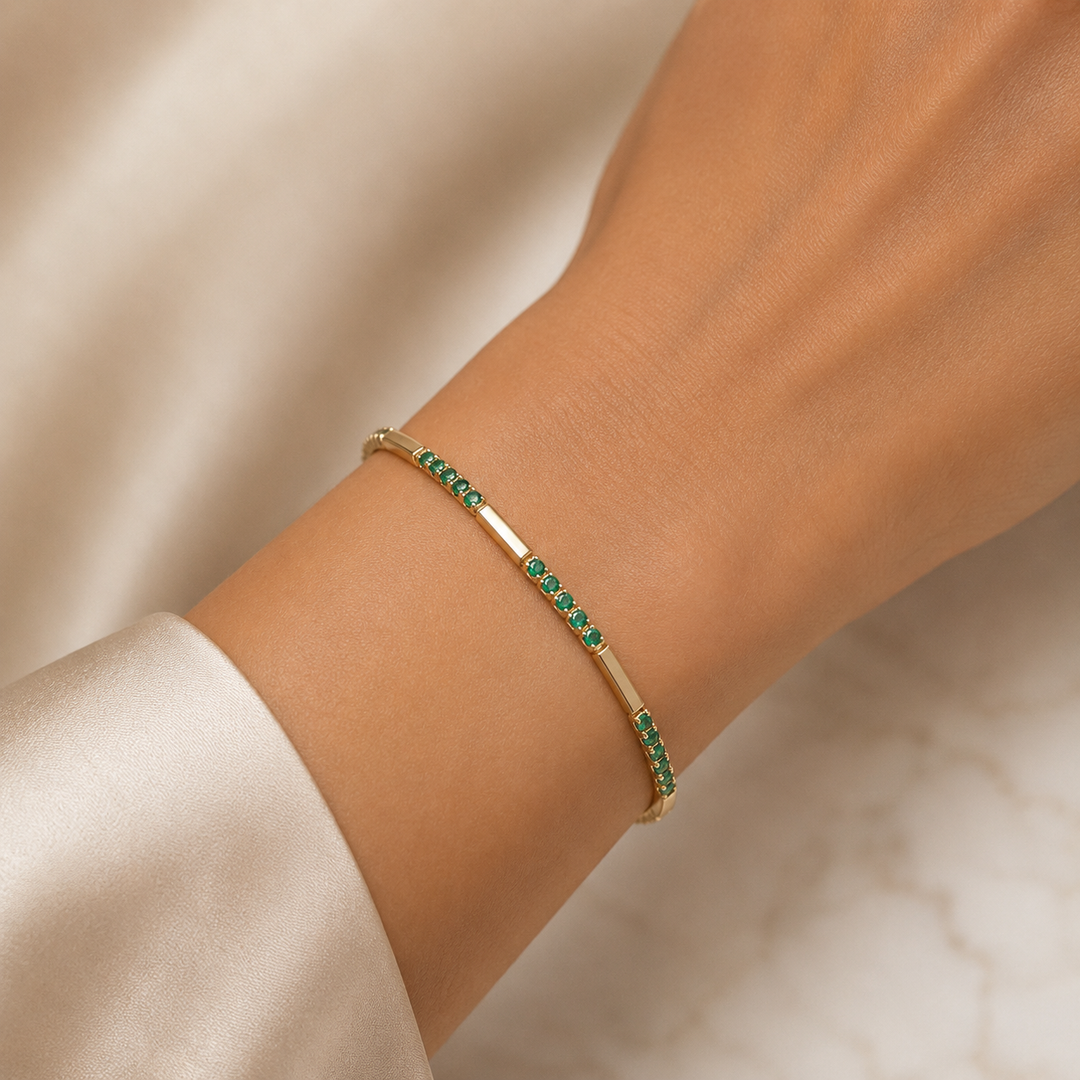 BFZ61295. 14K Solid Gold Gemstone Bar Bracelets