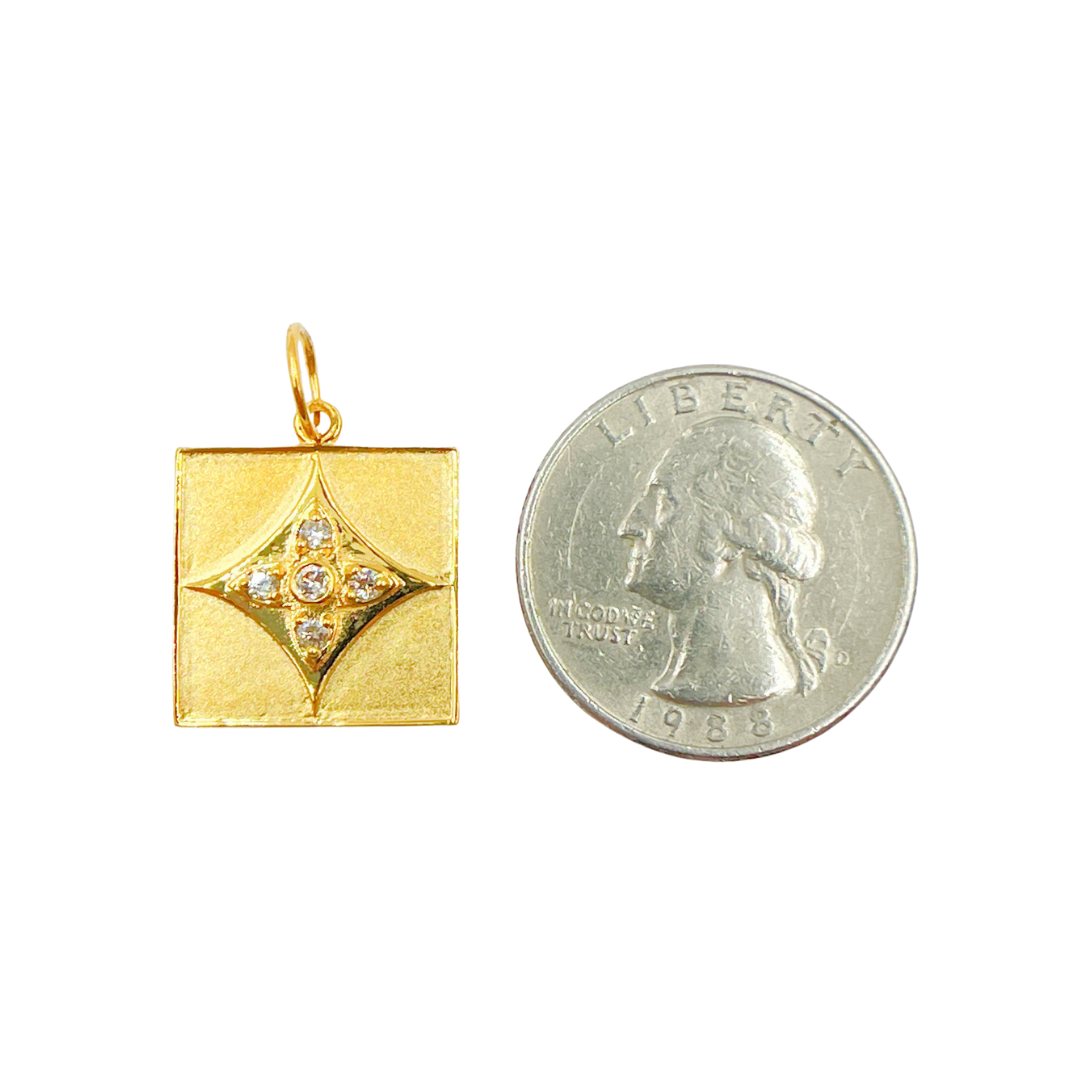 14K Solid Gold Charm Square Pendant with Diamonds. GDP335