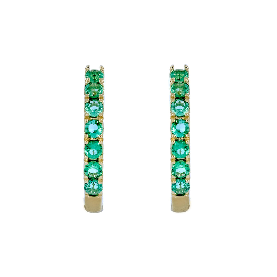 EHZ57450. 14K Solid Yellow Gold Emerald Hoop Earrings