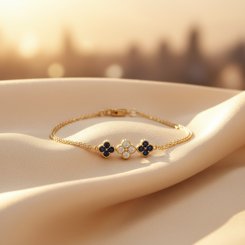 BR402708. 14k Solid Gold Diamond and Gemstone Fancy Flower Bracelet
