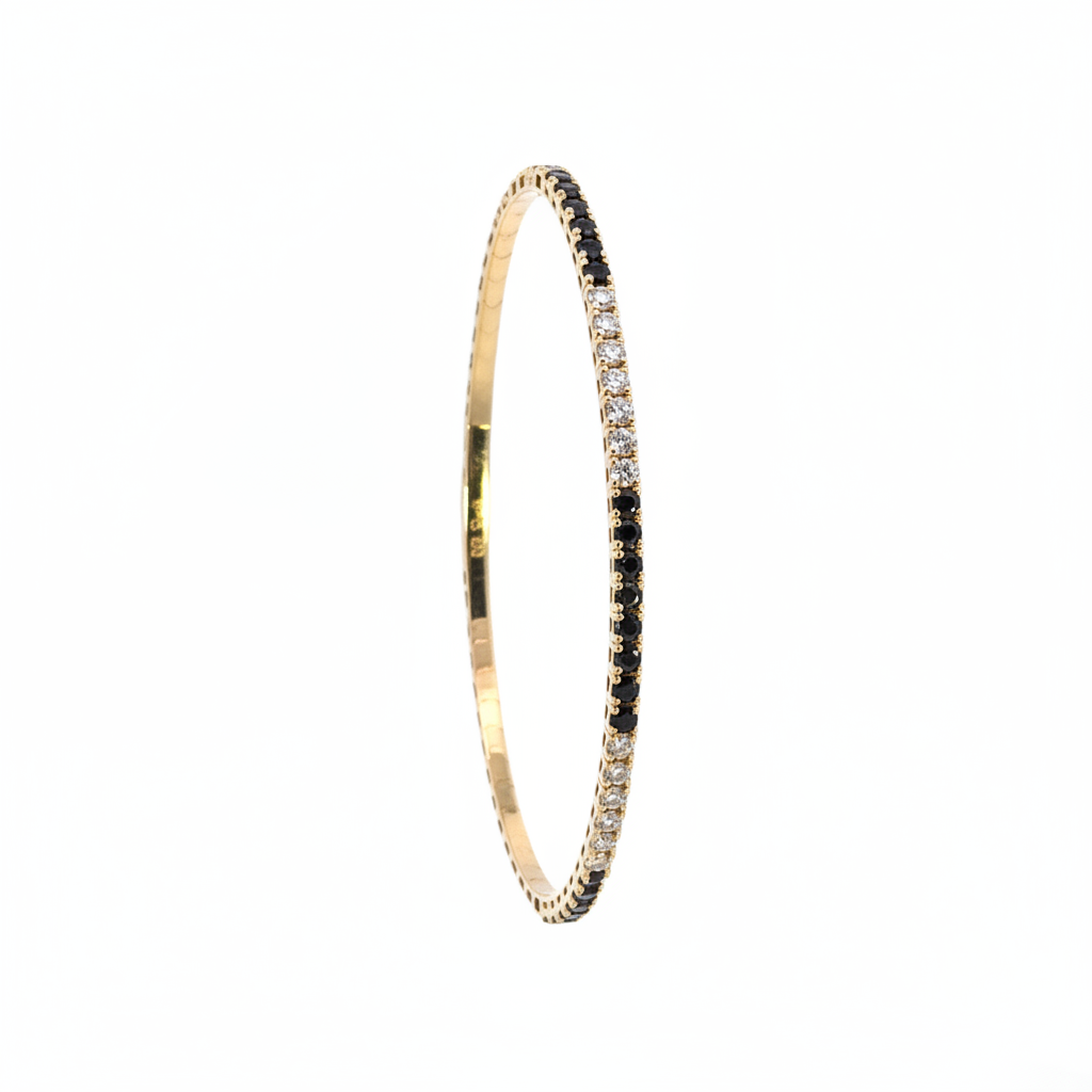 BNH68545. 14K Solid Yellow Gold Diamond and Gemstone Bangle