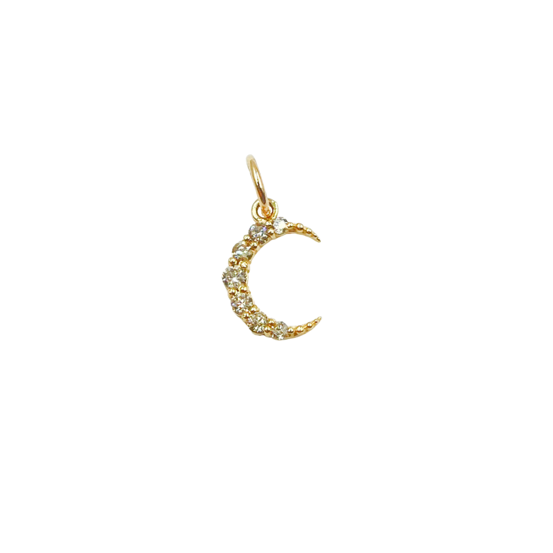 KG75. 14K Solid Gold Diamond Moon Charm