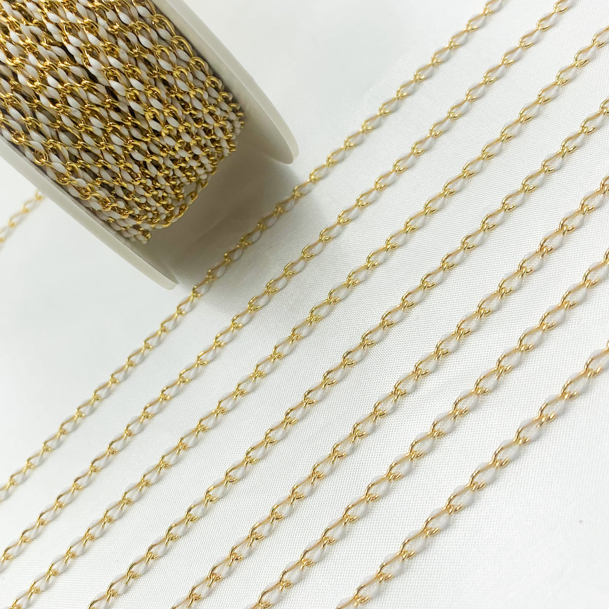 Sterling Silver Gold Plated White Enamel Cable Link Chains