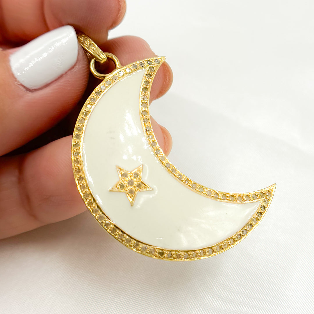 DP525A. Diamond Sterling Silver Moon Enamel Pendant