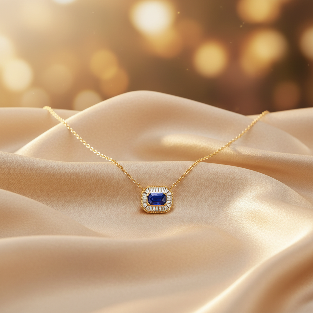 NT405922. 14K Solid Gold Octagon Gemstone Fancy Tiny Necklace