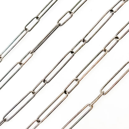 Black Rhodium Sterling Silver Smooth Long and Short  Chain
