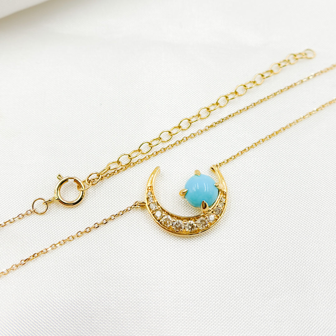 14K Solid Gold Diamond and Gemstone Moon Necklace. CN96250TQ