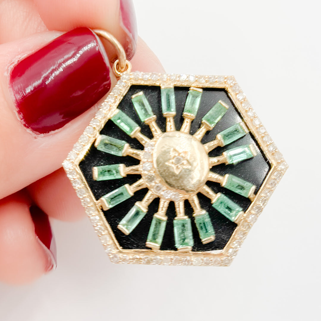 KG216. 14K Solid Gold Hexagon Moon Pendant