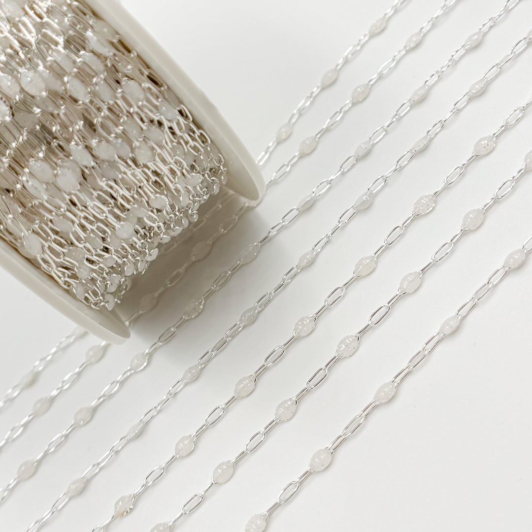Shop Now Silver White Color Opal Enamel Cable Chains