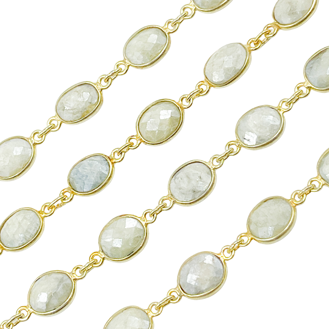 SIL6. Silverite Oval Shape Bezel Gold Plated 925 Sterling Silver Wire Chain