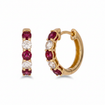 Load image into Gallery viewer, EHG56555. 14k Solid Gold Gemstone and Diamond Hoops