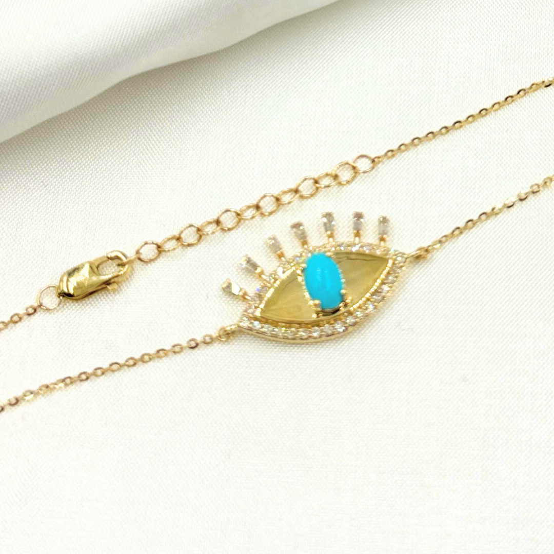 CB96325. 14k Solid Gold Diamond and Gemstone Eye Bracelet