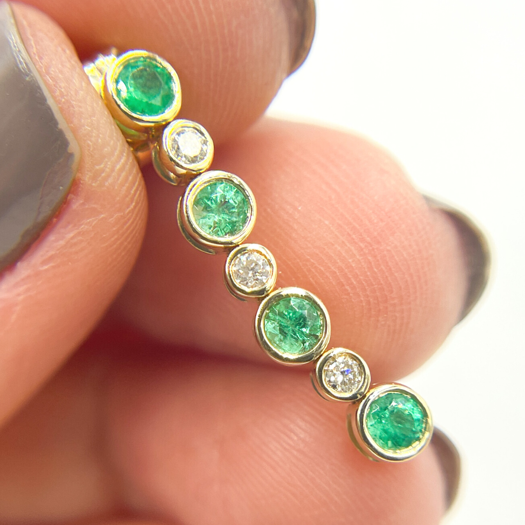 14K Solid Gold Diamond & Emerald Dangle Earrings. EFD52175EM