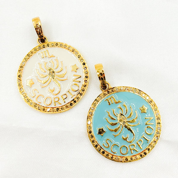 Diamond Sterling Silver Zodiac Enamel Pendant
