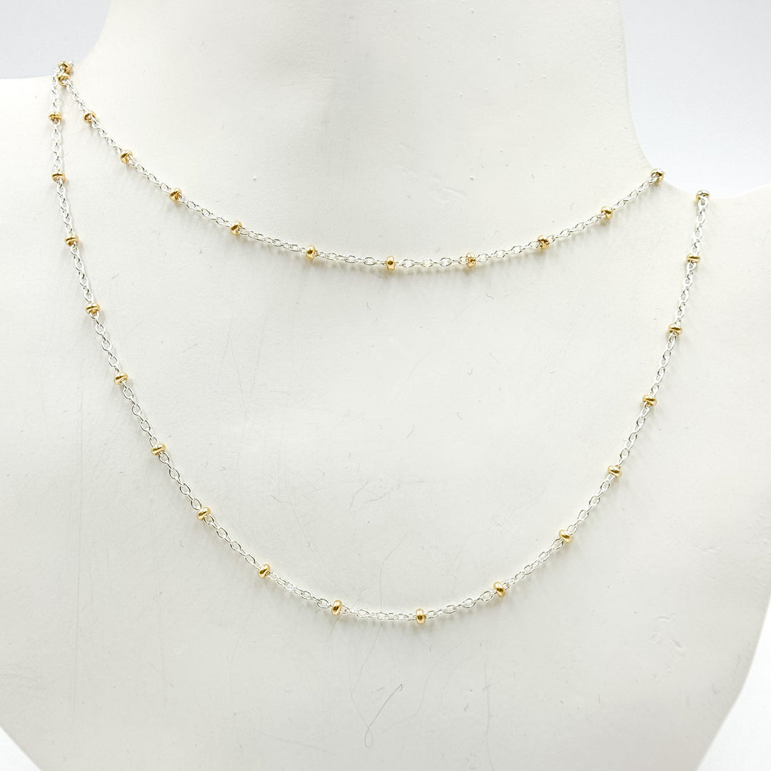 XM/S1322E/11G/SP. Sterling Silver Cable Chain with 14K Gold Filled Beads – Mixed Metal Design