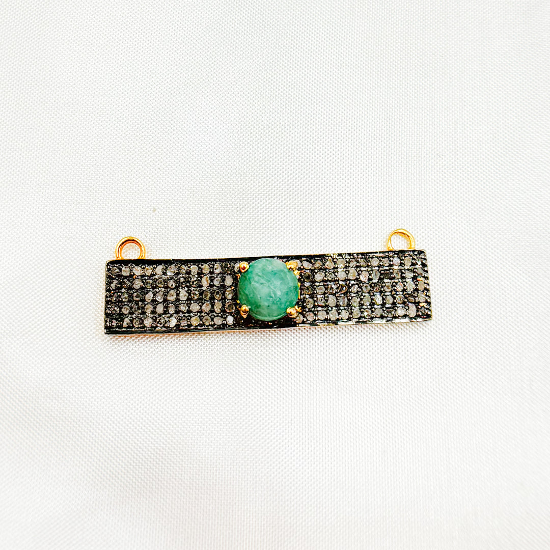 DC10. Silver Diamond and Gemstone Rectangle Connector