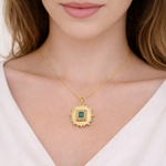 Load image into Gallery viewer, GDP656. 14k Solid Gold Diamond and Emerald Square Charm