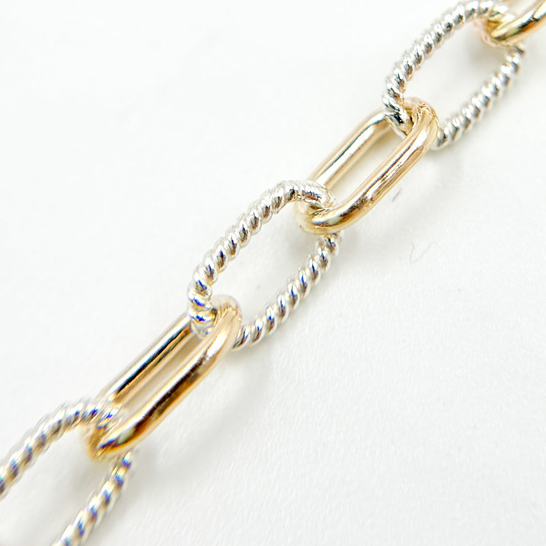 40061P1TTT. 14k Gold Filled and 925 Sterling Silver Elongated Cable Twisted and Plain Link Chain