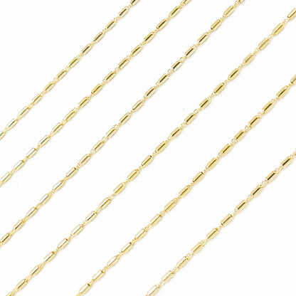 Solid Yellow Gold Smooth Round Bars Link Chain