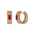 Load image into Gallery viewer, EHF57634. 14k Solid Gold Diamond and Gemstones Hoop Earrings