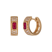 EHF57634. 14k Solid Gold Diamond and Gemstones Hoop Earrings