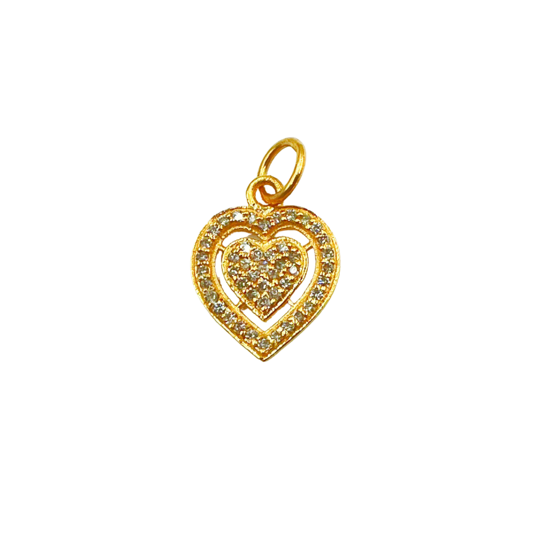 14K Solid Gold Heart Charm with Diamond and Gemstone. GDP305