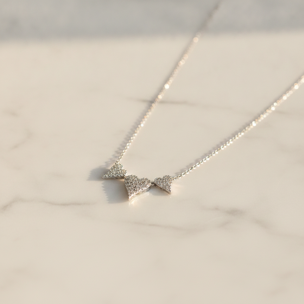 NT402973. 14K Solid Gold 3 Hearts Dainty Tiny Necklace