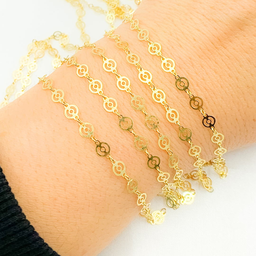 V15GP. Gold Plated Sterling Silver Circles Pattern Chain