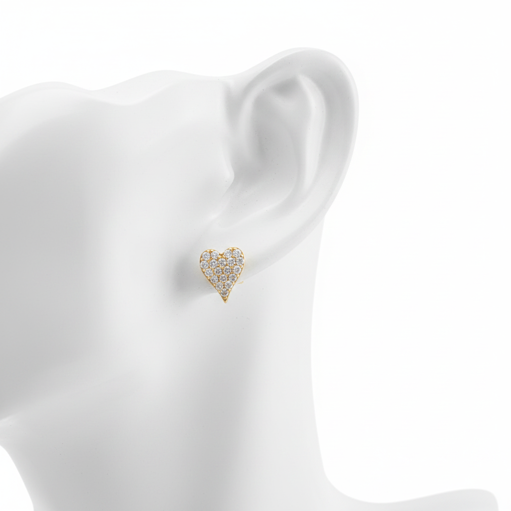 EFD54274. 14K Solid Gold Diamond Heart Earrings