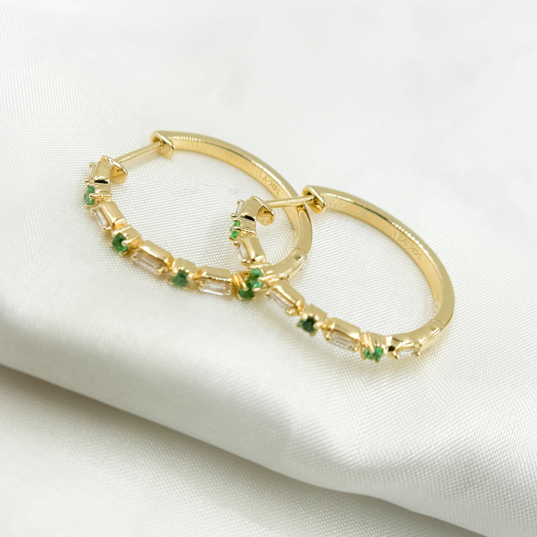 EHD56614EM. 14k Solid Gold Diamond and Emerald Hoops