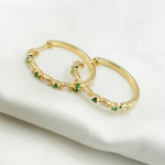 Load image into Gallery viewer, 14k Solid Gold Diamond and Emerald Hoops. EHD56614EM
