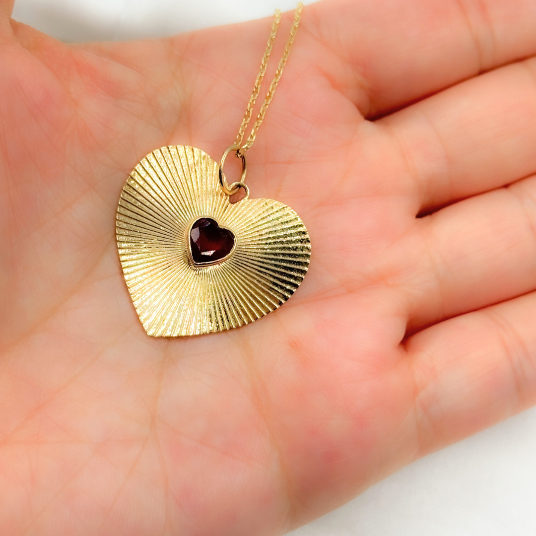 CGDP51. 14K Solid Gold Heart Charm with Stone in the Center