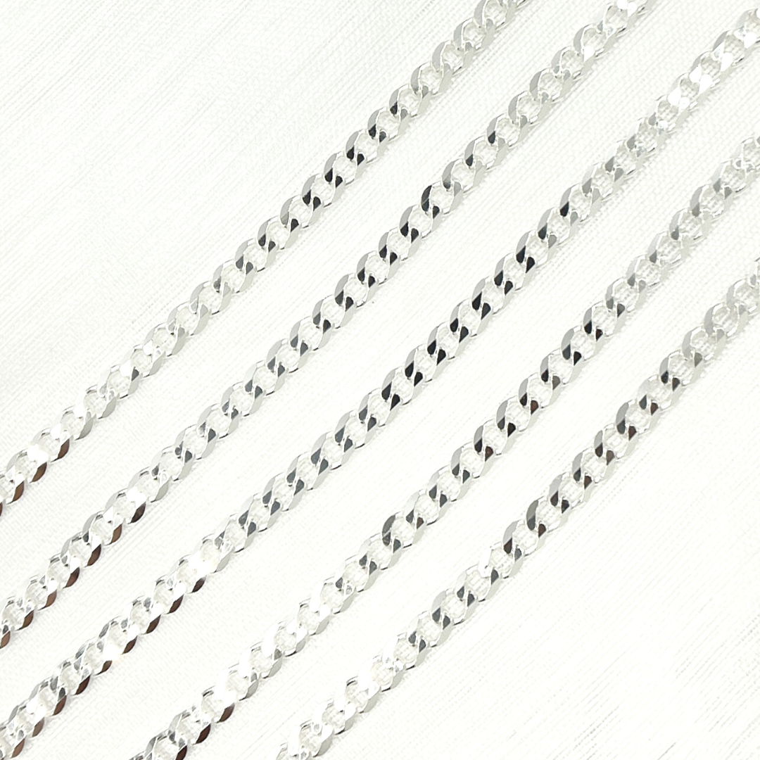 925 Sterling Silver Miami Flat Curb Link Chain. Y72SS