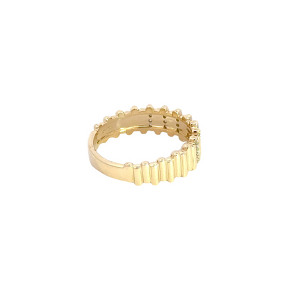 14K Solid Yellow Gold Diamond Bars Ring.