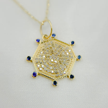 GDP560. 14k Solid Gold Diamond and Gemstone Octagon Charm