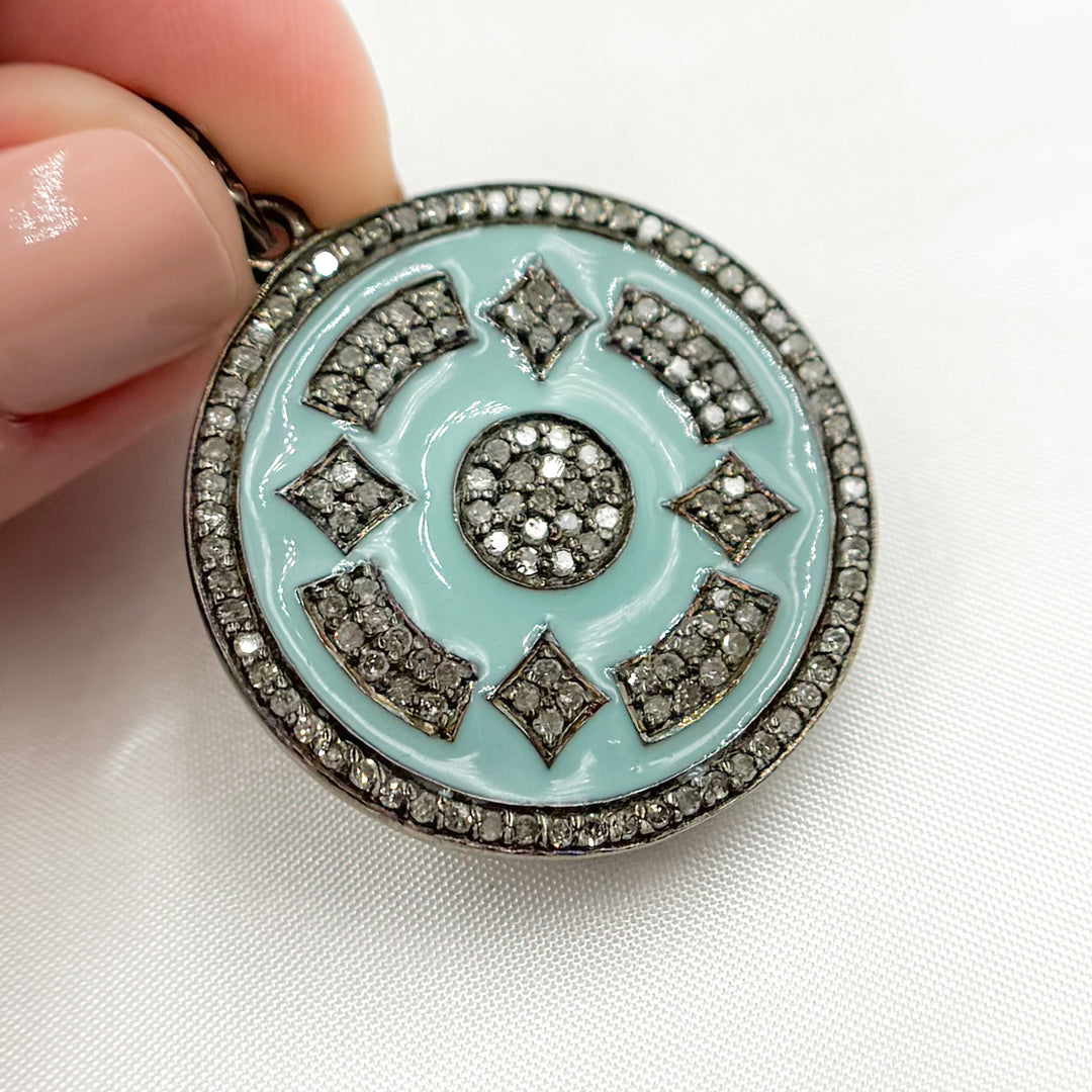 DP440A. Diamond Sterling Silver Round Enamel Pendant