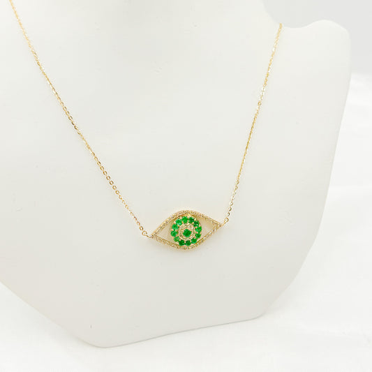CN96322EM. 14K Solid Gold Diamond and Emerald Eye Necklace