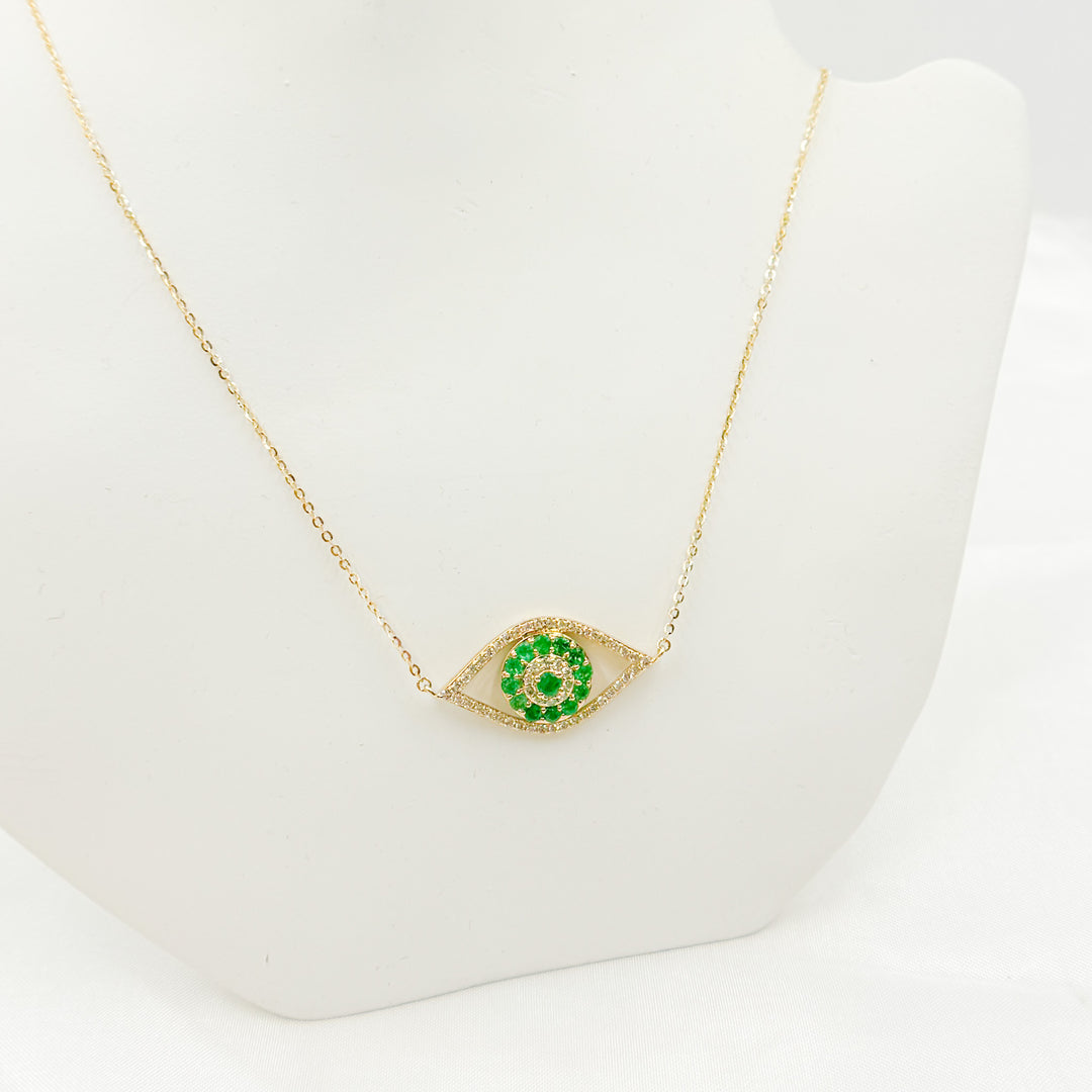 14K Solid Gold Diamond and Emerald Eye Necklace. CN96322EM