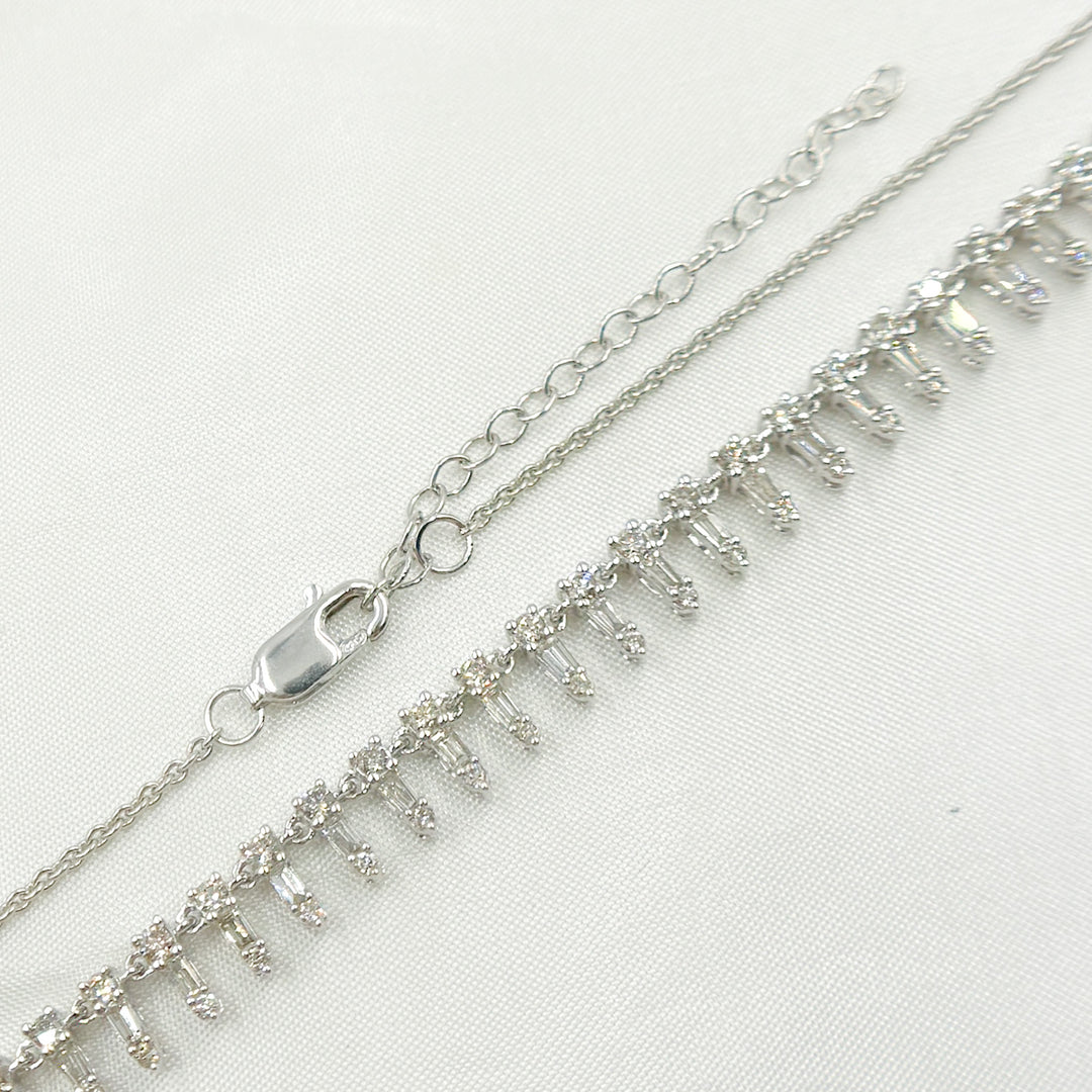 14K Solid White Gold Diamond Bars Necklace. NFP70815