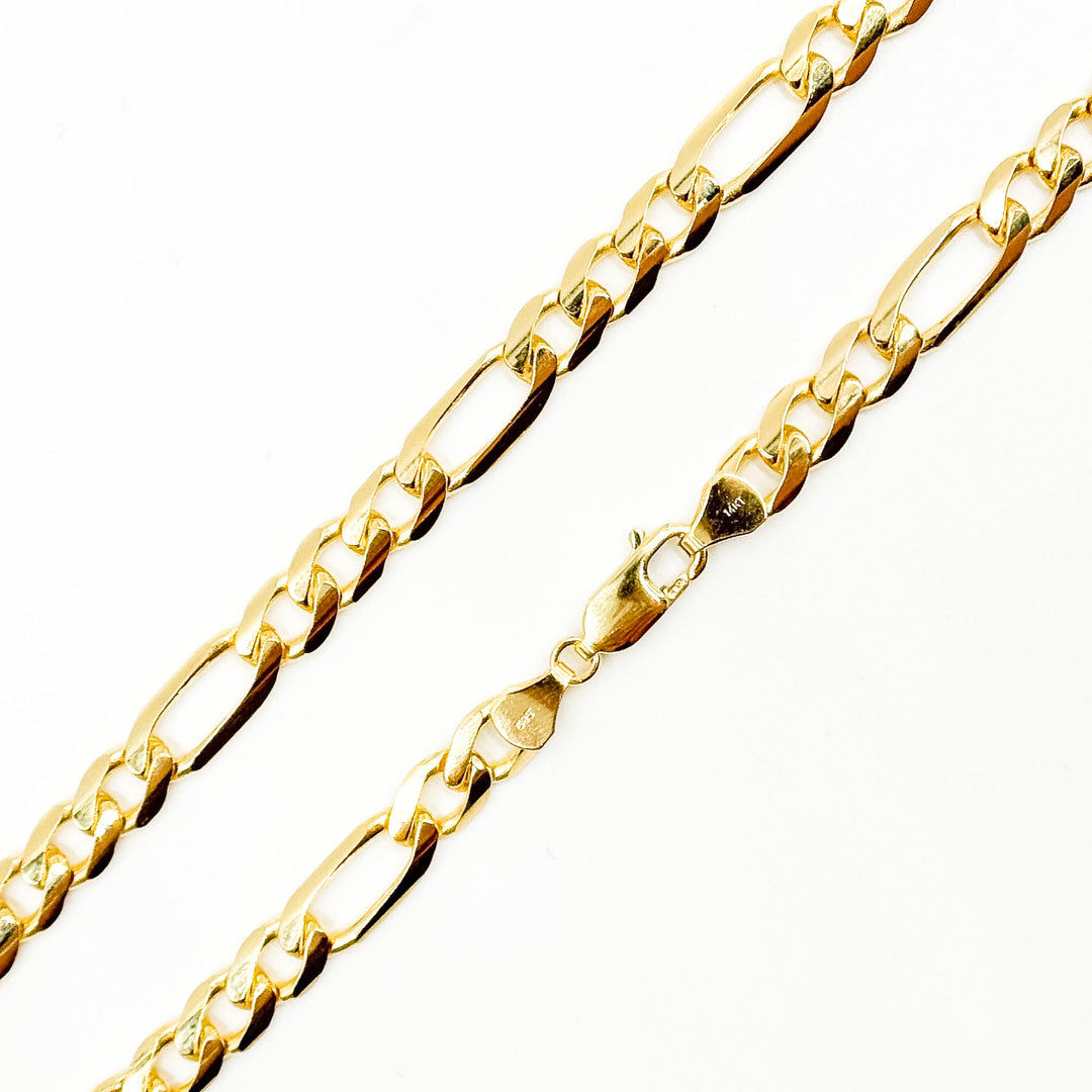 180GA3BGA3. 14k Solid Yellow Gold Flat Figaro Chain