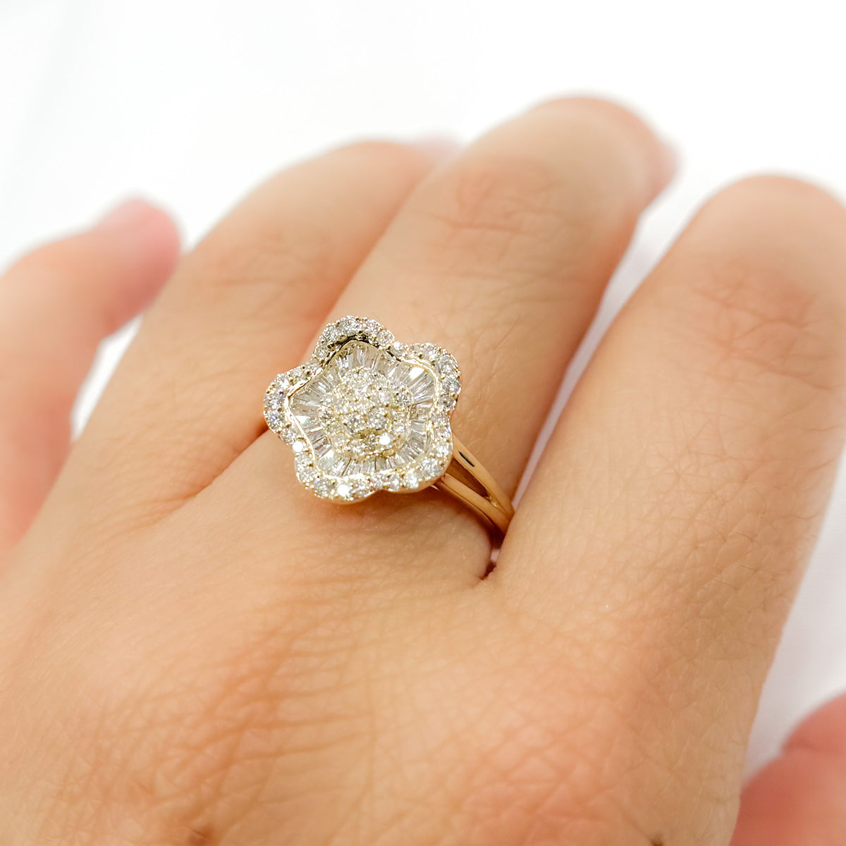 14k Solid Gold Diamond Flower Ring