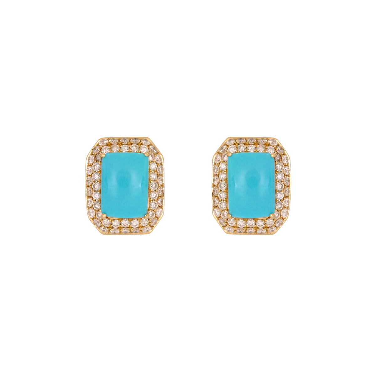 CE97162TQ7X5. 14K Solid Gold Diamonds and Turquoise Square Stud Earrings