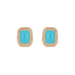 Load image into Gallery viewer, CE97162TQ7X5. 14K Solid Gold Diamonds and Turquoise Square Stud Earrings