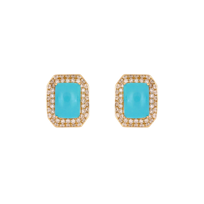 CE97162TQ7X5. 14K Solid Gold Diamonds and Turquoise Square Stud Earrings