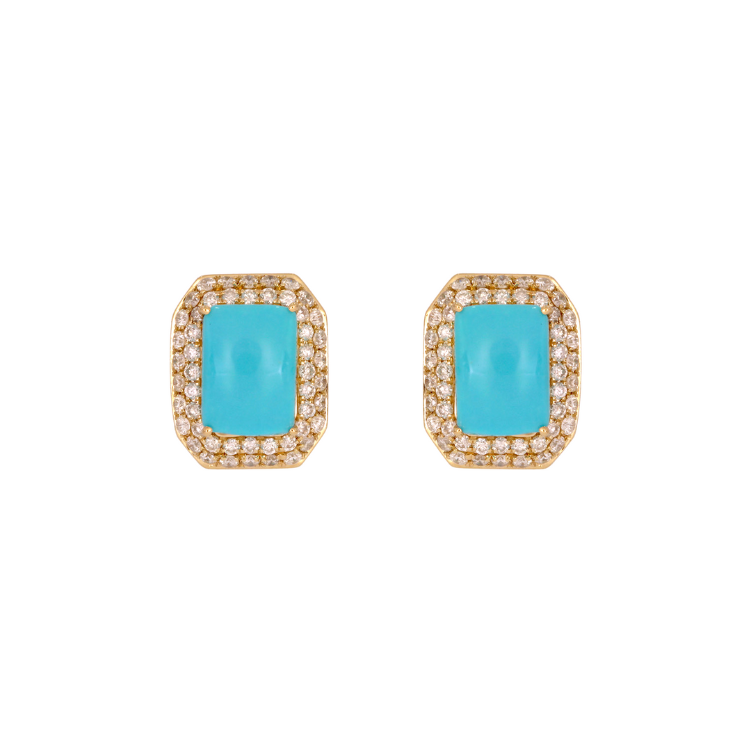 CE97162TQ7X5. 14K Solid Gold Diamonds and Turquoise Square Stud Earrings