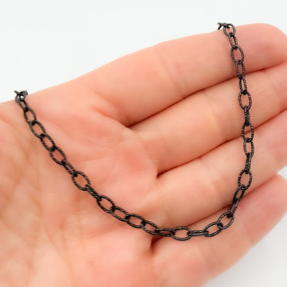 80BR. Black Rhodium 925 Sterling Silver Textured Cable Necklace