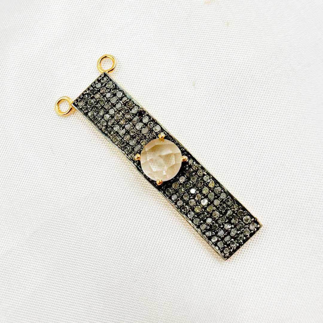 DC8. Silver Diamond and Gemstone Rectangle Connector