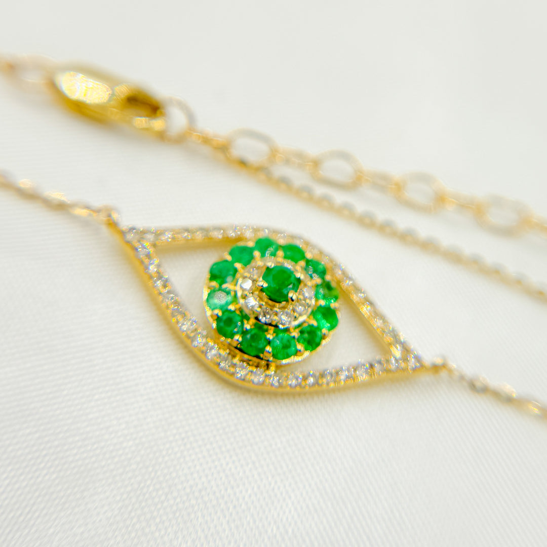 14K Solid Gold Diamond and Emerald Eye Necklace. CN96322EM