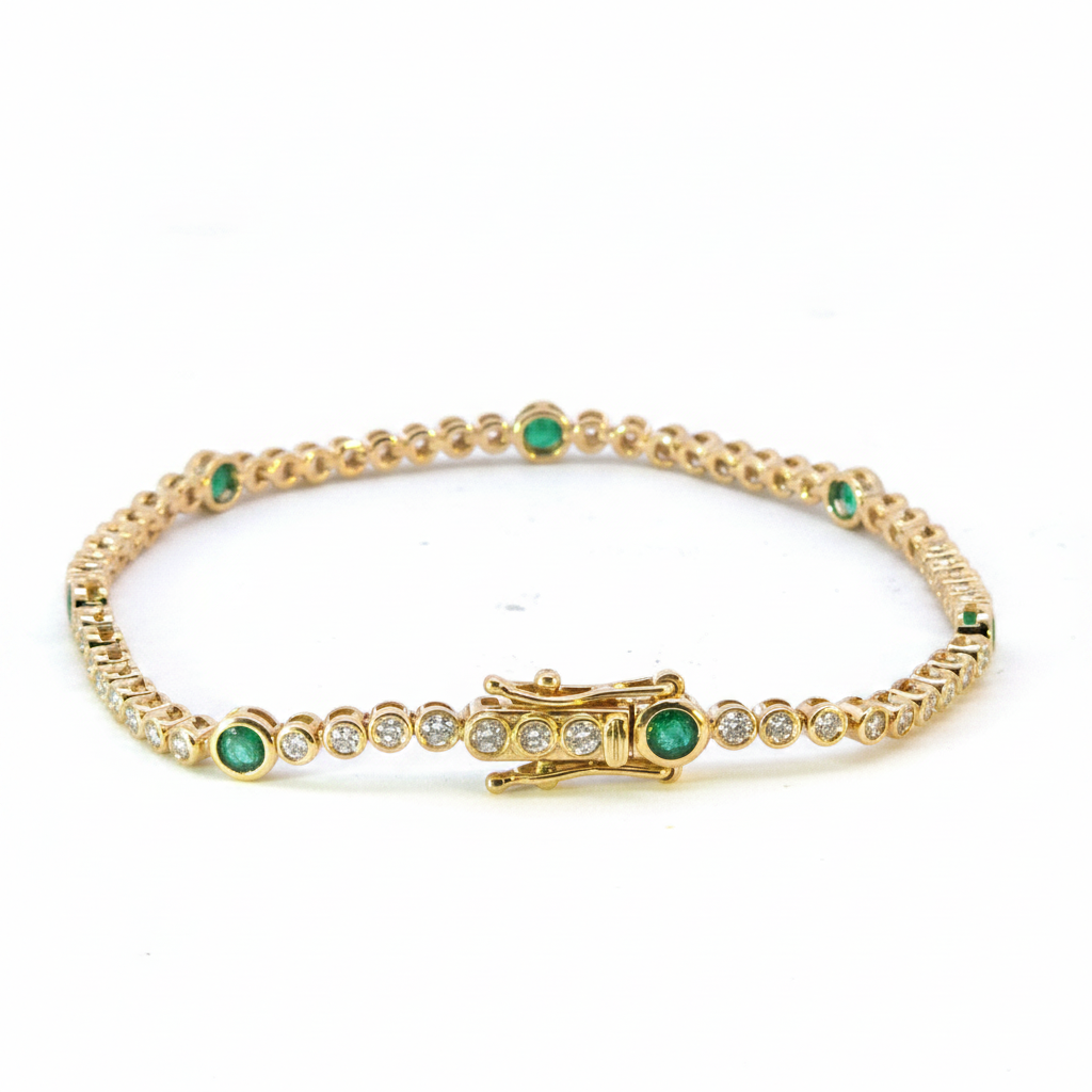 BTL65393EM. 14k Solid Gold Diamond and Gemstone Tennis Bracelet