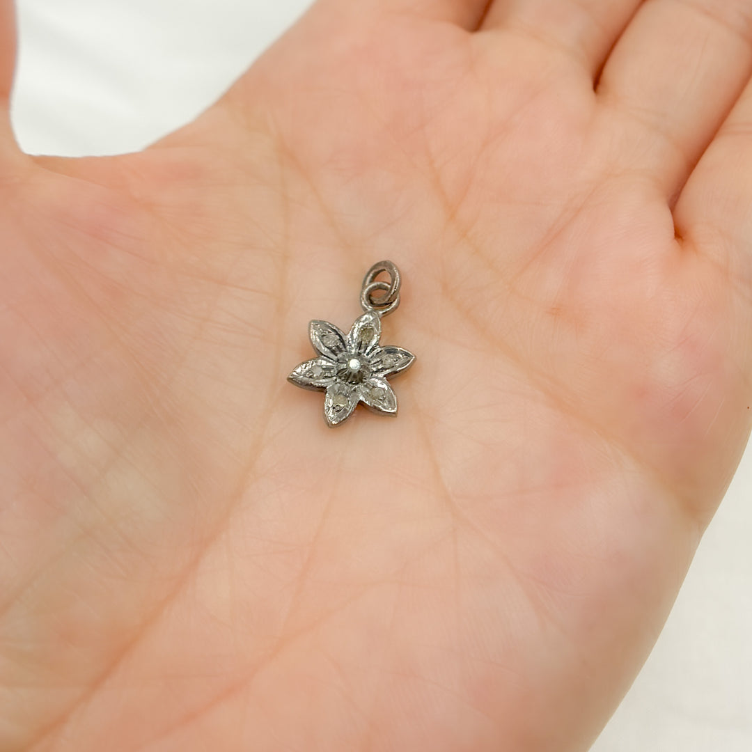 DC553. Diamond Sterling Silver Flower Charm